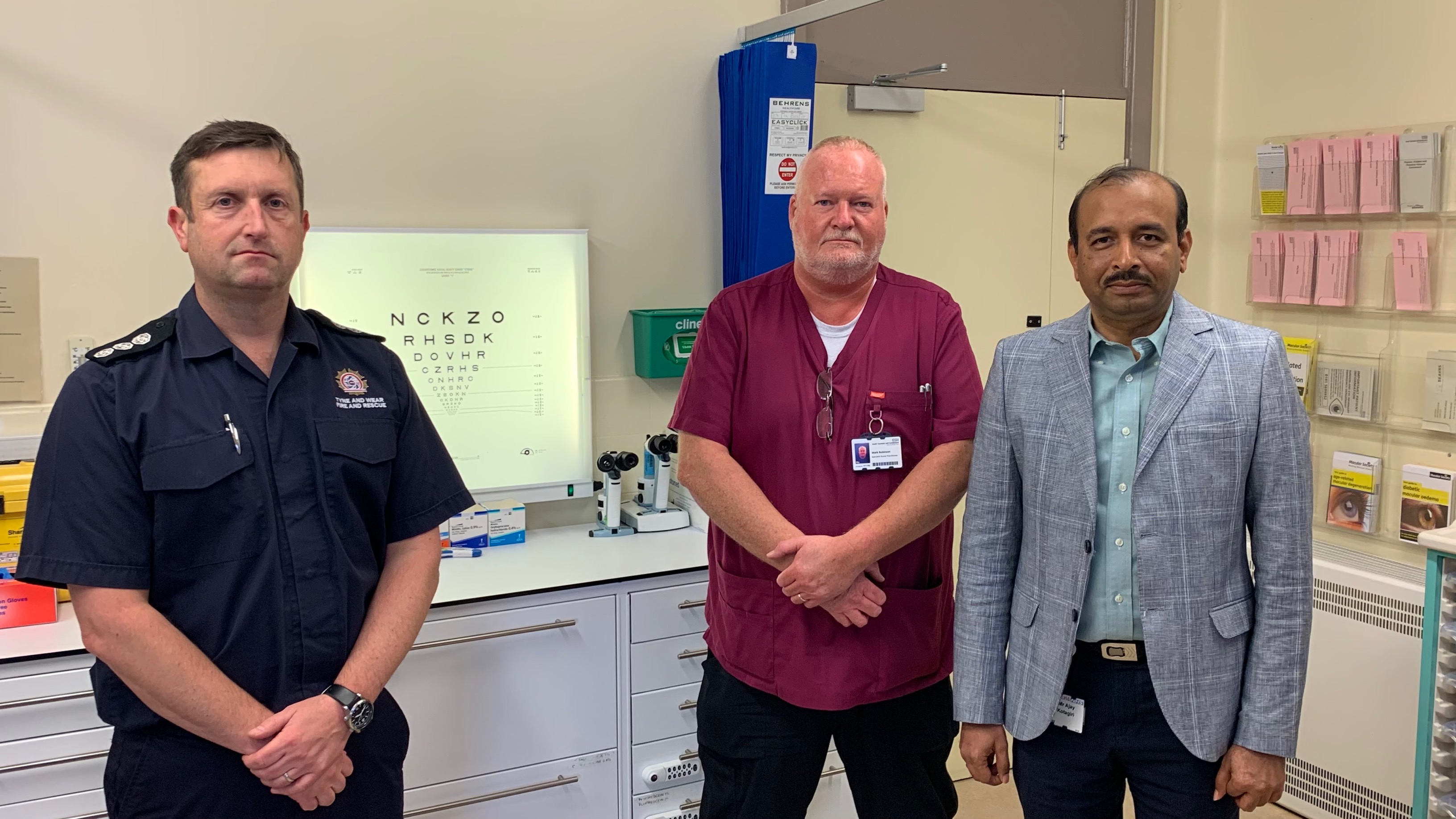 Lee Bell, Station Manager of Sunderland Central Community Fire Station, Specialist Nurse Practitioner Mark Robinson and Ajay Kotagiri, Clinical Director of Sunderland Eye Infirmary, have united to warn of the d - Copy.jpg