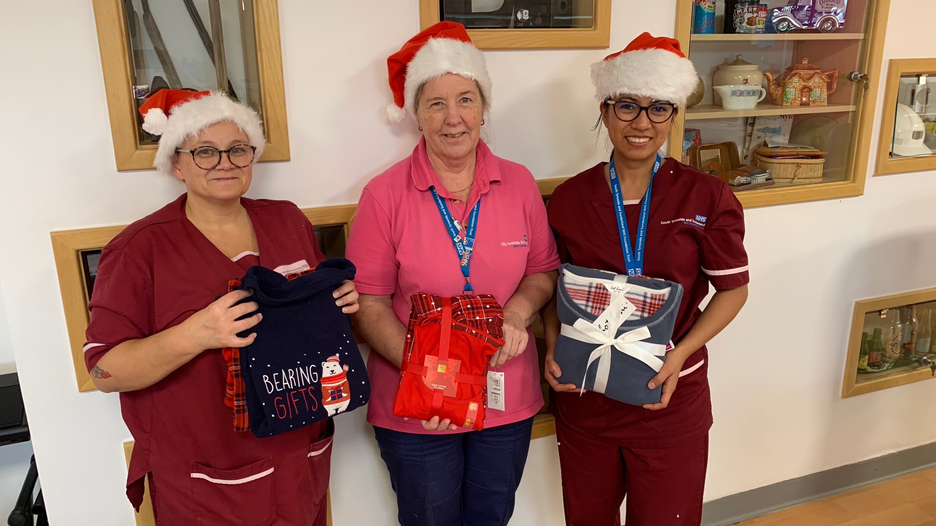 Andrea Lawson, Moira Kenndey and Laarni Antonio, of DDOT based at Sunderland Royal Hospital, will help collect items for the #NightwearBeforeChristmas campaign..jpg