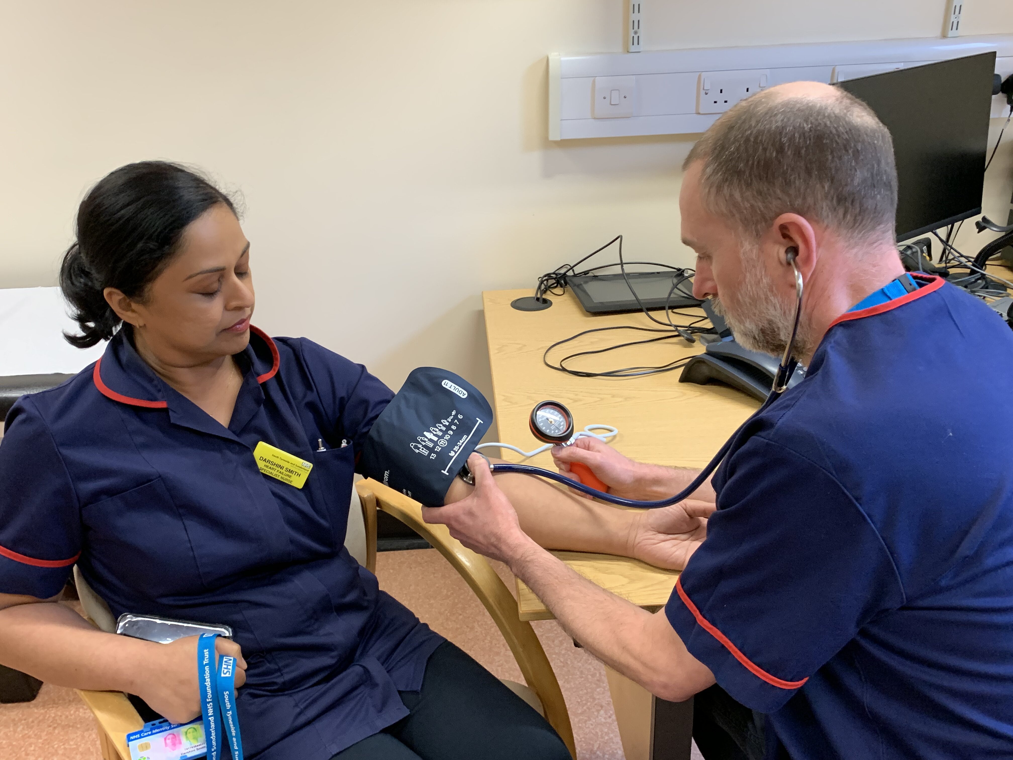 Darshini Smith and Ian Storer, Heart Failure Specialist Nurses with STSFT, show how a patient's blood pressure is checked..jpg