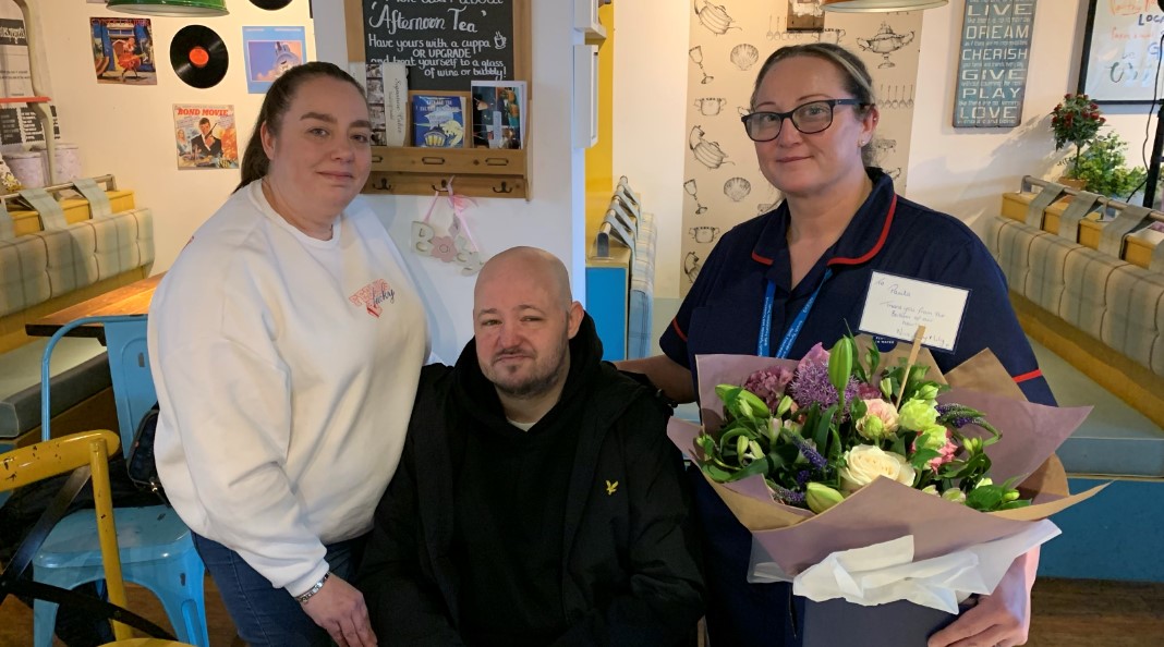 Kerry Main and Nick Atkinson thanked Paula Jackson for saving him as they were reunited at Mac 'n' Alli cafe..jpg